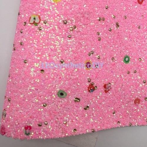 1PC 21X29CM Pink Chunky Glitter Leather with Fruits, Glitter Leather Sheets For Making Bows LEOsyntheticoDIY 4S34A