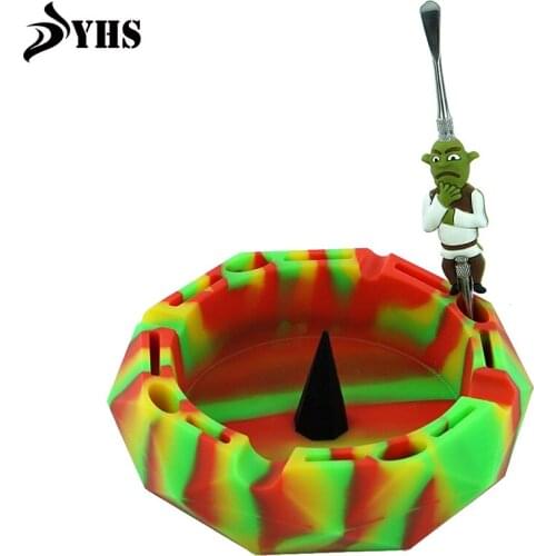 1 Pc Colorful Round Silicone Ashtray Heat-resistant Non-stick+ 1 Pc Metal Dabber Tool Smoking Pipe Cleaning Tools
