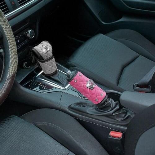 1pc Rhinestone Crystal Crown Auto Car Handbrake Handle Stick Decorative Cover