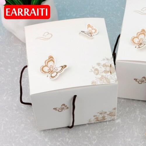 12PCS Candy Box Wedding Party Favors Cookie Gift Box Packaging Handle Butterfly Small Cake Paper Gift Box Wedding Candy Birthday