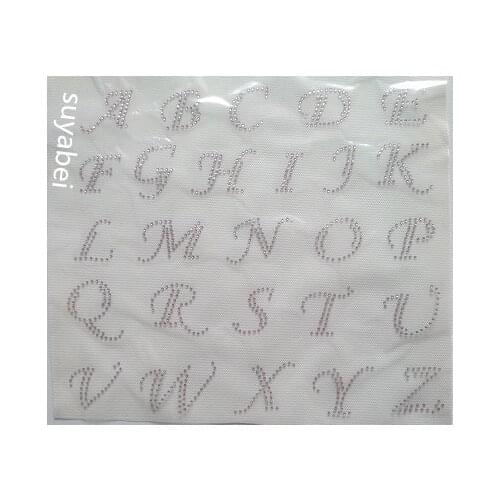 2 sheet /lot 52pc English letter patches iron on transfers motif hot fix rhinestone motif designs rhinestones fix for sweater