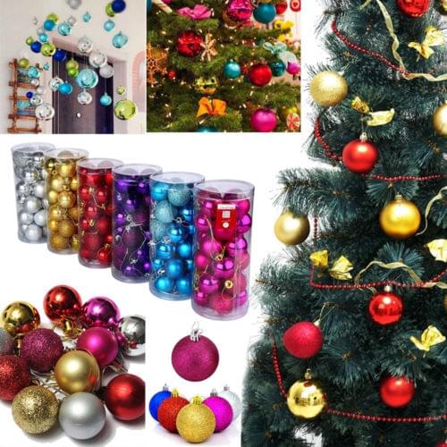 24Pcs Christmas Tree Hanging Decorations Glitter Balls Baubles Xmas Party Wedding Ornaments 4cm