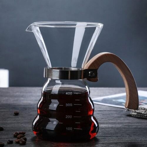 400ml 600ml Pour Over Coffee Kettle Heat Resistant Glass Coffee Makers Silicone Wood Handle Espresso Dripper Barista Percolator