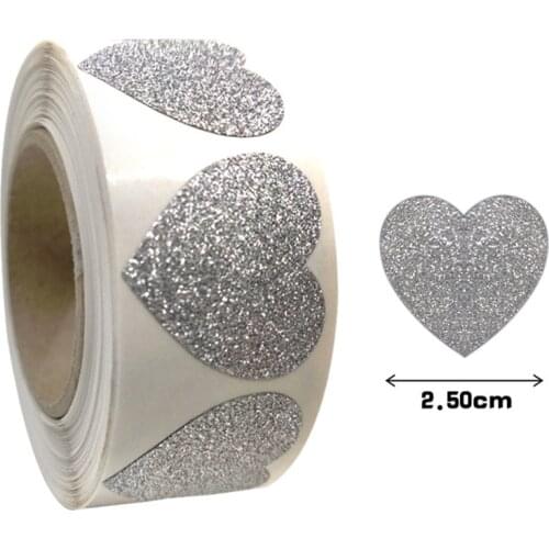 50-300pcs Silver Shiny Heart Shaped Stickers Seal Labels for Gift Package wedding decor Small Business Commodity Decoration