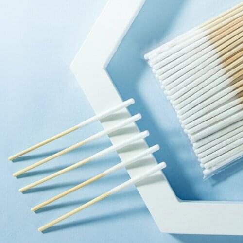 60 Count 8cm Long Cotton Swabs with Wooden Handle, Cotton Tipped Applicator Cleaning for Ear Cleaning, Pets Care, Makeup