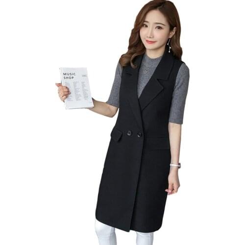 Women Vest Spring New Fashion Slim Blazer Casual Waistcoat Stand Collar Long Suit Vest Female Jacket Coat Pockets Office Lady