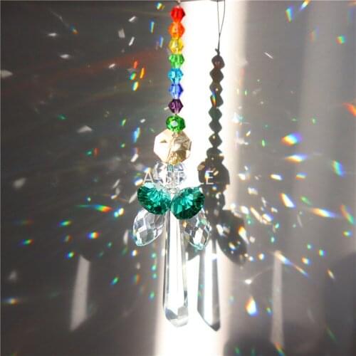 LEISI Crystal Guardian Angel Suncatcher Car Charm for Rear View Mirror Home Garden Hanging Decoration Gift (Chakra) Keychain