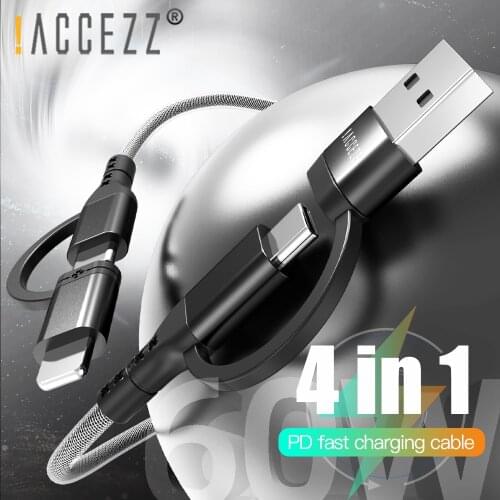 !ACCEZZ 60W 4 in 1 Type C To USB C PD Cable Fast Charging For iPhone 12 Samsung S21 Huawei P40 Charger For MacBook USB Data Cord