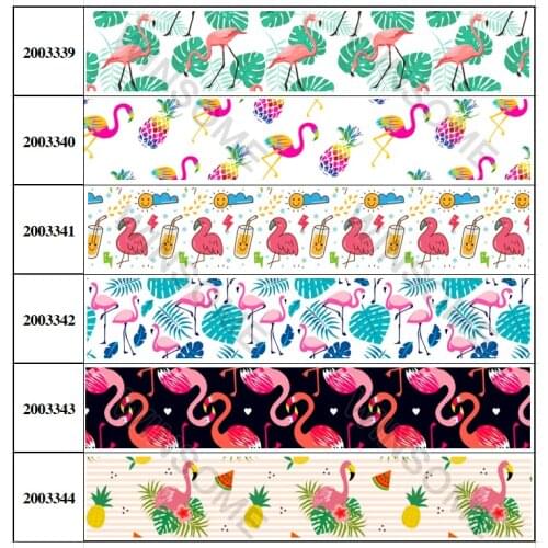 Cute Flamingos Printed Grosgrain/Satin Ribbon 5 Yards 16mm/25mm/38mm/50mm/75mm for DIY Hair Accessories