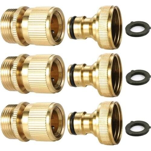 3Pcs/Set 3/4 Inch Brass Quick Fit Connector Part for Garden Hose Pressure Washer