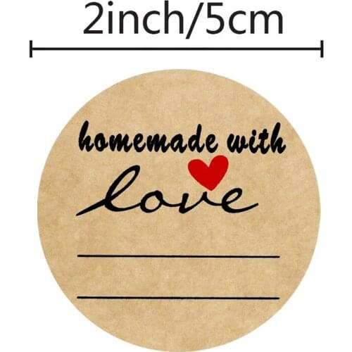 500 pcs 2 inch DIY Hand Made Handmade With Love Label Wedding Stickers Adhesive Sticker Kraft Round Labels