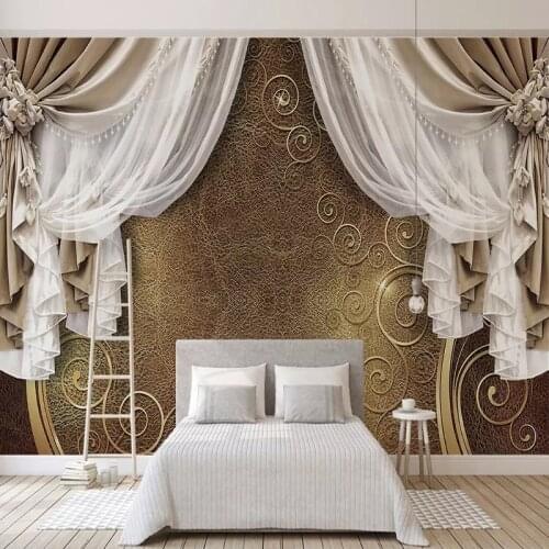 Custom Mural Wallpaper 3D European Style Curtain Lace Modern Creative Design Wall Painting Living Room Bedroom Art Wallpaper 3D