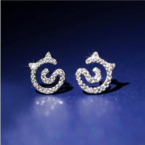 New Beautiful 925 Sterling Silver Jewelry Fashion Simple Crystal Zircon Cat Temperament Anti-allergic Female Earrings SE119