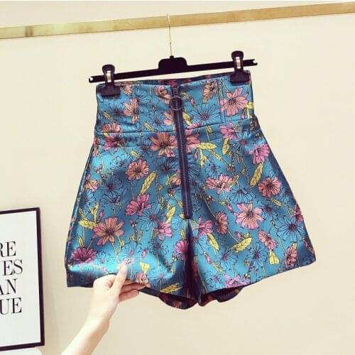 New design womens high waist print flowers wide leg fashion shorts zipper front fly short pants plus size S M L XL