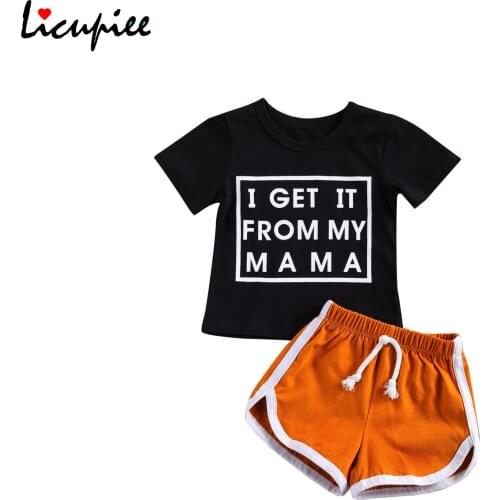 Baby Boy Short Sleeve + Shorts i Get It From My Mama Letter Print Elastic Waist Summer Clothing 1-6 Years