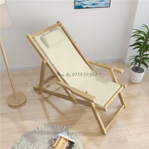 Solid wood beach chair folding canvas recliner outdoor portable armrest folding chair lunch break leisure balcony chair