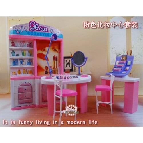 Original For Barbie Makeup Toiletry Princess Dress Room Set 1/6 Bjd Doll Accessories Dresser Home Dream House Furniture Toy Gift
