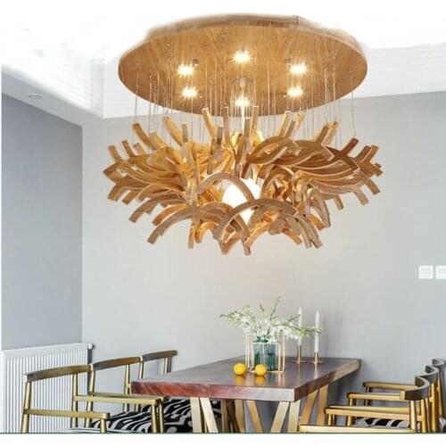 Nordic personality art restaurant living room LED Pendant Lights creative new Chinese simple solid wood pendant lamps LU630 ZL31