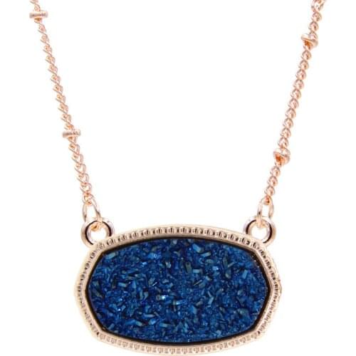 Wholesale 6PCS Lot Boho Glitter Pendant Necklace For Women Faux Druzy Fashion Jewelry Rose Gold