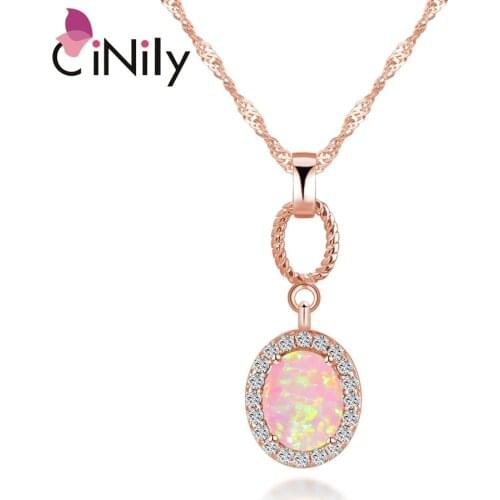 CiNily Pink Fire Opal Necklaces & Dangle Pendants With Stone Rose Gold Color Mini Round Charm Fully-Jewelled Best Gifts for Girl