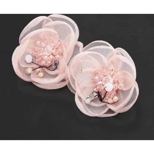 Boho Pink Lace Rhinestone Flower Big Stud Earrings For Women Trendy Yarn Handmade Earring Bohemian Wedding Party Jewelry Gift