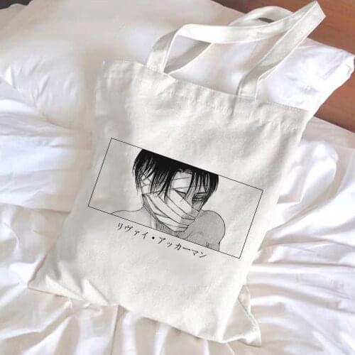 Anime Levi Attack On Titan Tote Bag Shopper Bags Shingeki No Kyojin Shopping Bag Shoulder Bag Women Canvas Bag Handbag Reusable