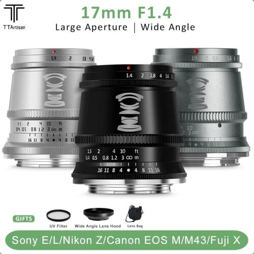 TTArtisan 17mm F1.4 APS-C Manual Focus Prime Fixed Portrait Lens for Sony E Fujifilm XF M4/3 Canon EOSM Nikon Z Mount Cameras