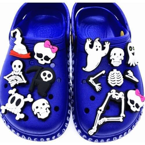 Wholesale 100PCS Mix Cartoon Ghost Icon PVC Shoes Charms Skeleton Accessories Croc Decoration Halloween Party Gifts