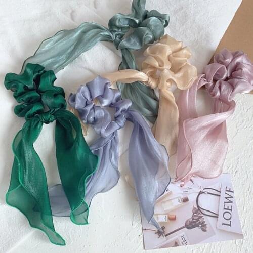 Satin Hair Band Elastic Bowknot Sweet Solid Color Fabric Streamer Disc Headband Ladies Hair Band Ponytail Hair Accessories Women