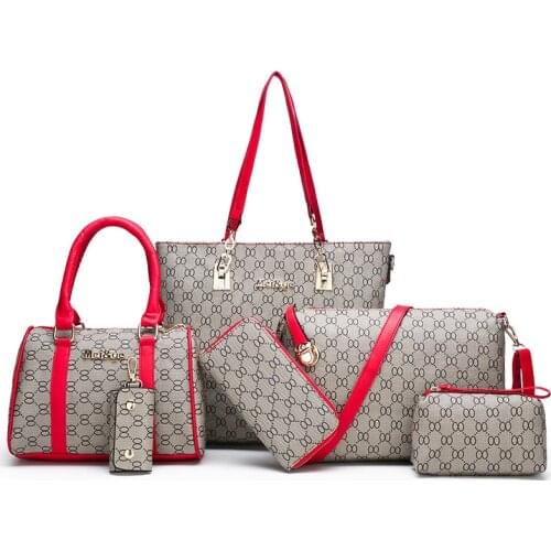 New 6PCS Womens Bag set High Quality Fashion PU Leather Ladies Handbag 8 Words Luxury Print Messenger Shoulder Bag Wallet Bags