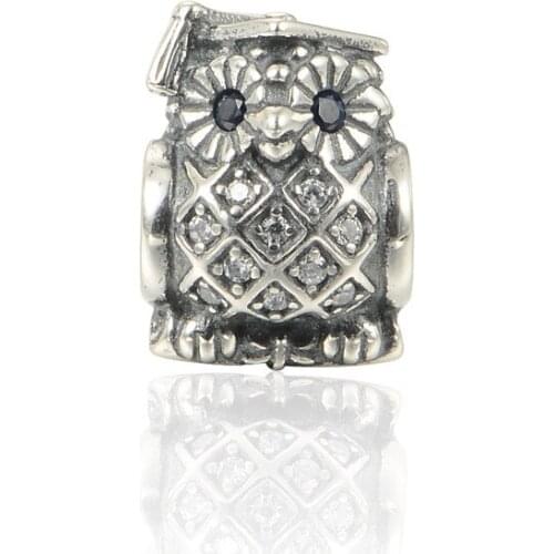 Graduate Hat Owl Crystal Beads for Charms Bracelets Women 925 Sterling Silver Charm Beads for Jewelry Making Mixed CZ Bird Beads