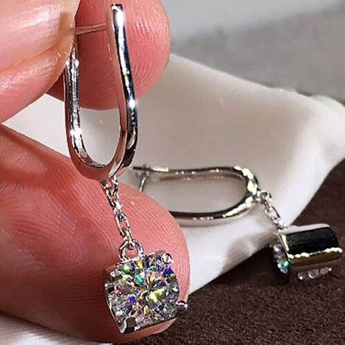 14K White Gold Women Drop Clip Hoop Earrings U Moissanite Diamonds 1 2 4 6 Carat Round Wedding Party Engagement Anniversary Gift