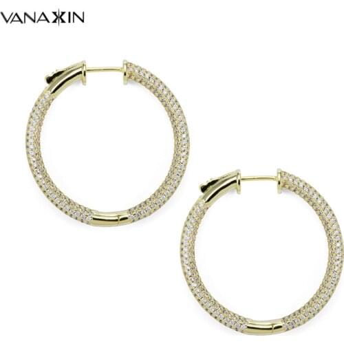 VANAXIN Hoop Earrings For Women Gold Color AAA Cubic Zirconia Crystal Large Earrings Engagement Fashion Jewelry Female Gift Box