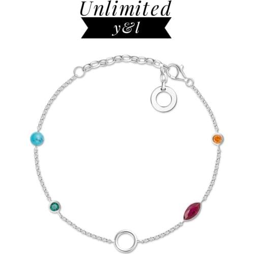 Colorful Stone Link Chain Charm Bracelets Trendy Gift for Women Men Thomas 925 Sterling Silver Fashion Jewelry Acessories Gifts