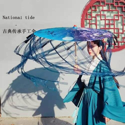 Women Umbrella With Hanfu Umbrella Antique Style Oil Paper Umbrella Rainproof Ribbon Umbrella Chinese Handheld cosplay