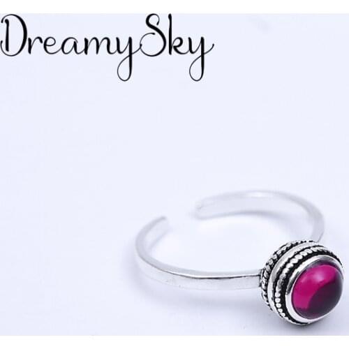Bijoux Vintage Silver Color Red Rings For Girl Ladies Adjustable Size Statement Ring Wedding Party Jewelry Anillos