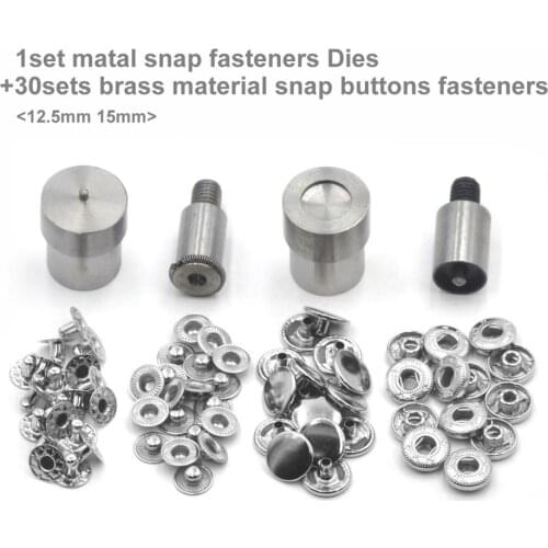 1Set Metal Snap Fasteners Button Dies Mould Tool And 30sets Brass Material Press Studs Sewing Snap Buttons 12.5mm/ 15mm
