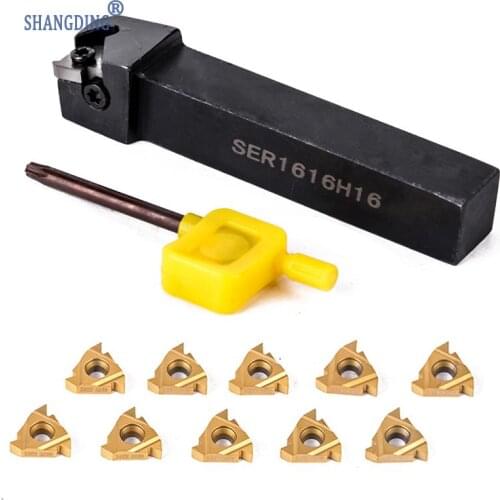 10pcs 16ER AG60 Carbide Internal Insert + Turning Tool Holder + Wrench For Lathe Threading Turning Tools