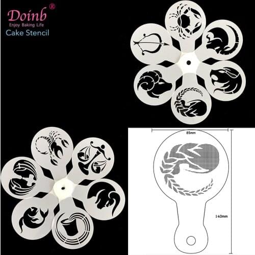 12Pcs Constellation Cappuccino Mold Coffee Milk Cake Moulds Cupcake Stencil Template Barista Strew Pad Duster Spray Tools FQ4182