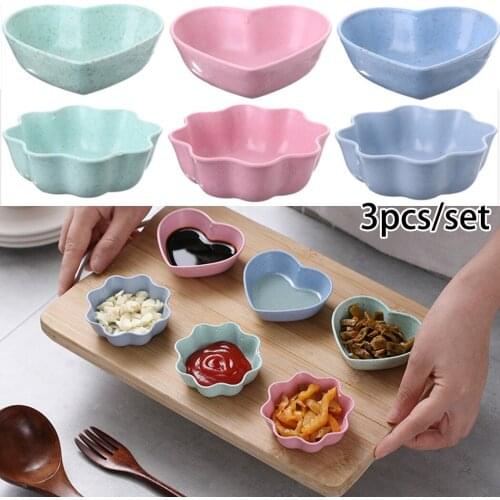 3pcs/set Small Mini Wheat Straw Dipping Dishes Plum /heart Shape Blossom Trinket Plate Sauce Dish Bowls Sauce Dish Condiment