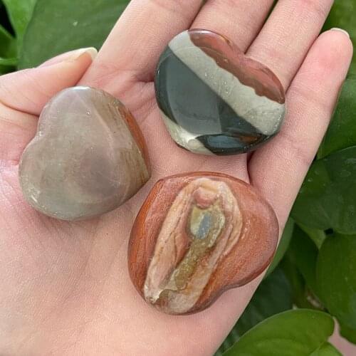 3pcs Natural colorful Ocean jasper sea stones crystal Love heart shape Massage Quartz crystals and mineral Reiki Healing