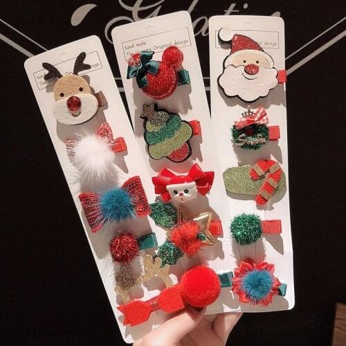 30set/lot 5pcs/set DIY Simple Multi Christmas Leather Hair Clips Cartoon Hairpins Hair Styling Tools Accessories HA1613