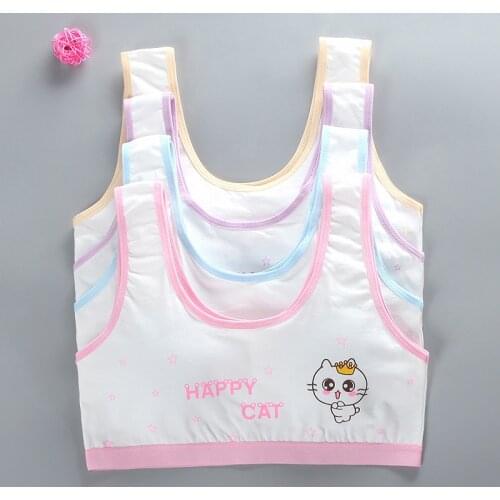 5pcs/lot Childrens Breast Care Girls Sports Bra Hipster Cotton Teenage Girl Underwear Summer Kids Cartoon Vest Bras Young Tops
