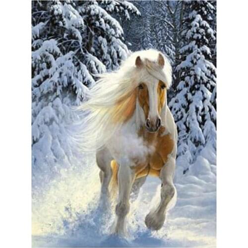 Diamond Painting Horse Running In The Snow Animal Cross Stitch Embroidery Cross Stitch Kit WG2183