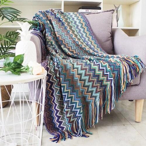 Bohemian sofa blanket model room decoration throw blanket knitted sofa towel soft Striped Nordic bed end decor hotel bed spread