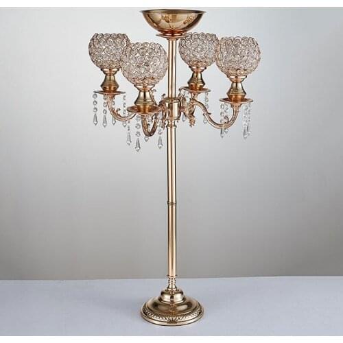 5 Arms Crystal Candelabras Wedding Candelabrum With Nice Flower Bowl Metal Candle Holders Christmas Home Decoration 10 pcs