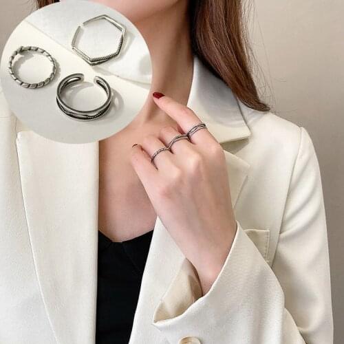 Korean Fashion Adjustable Opening Ring Vintage Silver Color Metal Female Finger Rings For Women Geometric Trendy Party Jewelry