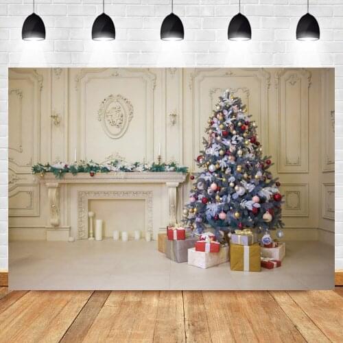 Laeacco Merry Christmas Tree Photography Backdrop Chic Wall Fireplace Gifts Family Child Portrait Photocall Background Banner
