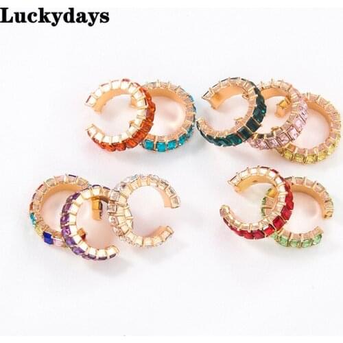 Luckydays New Alloy Small Crystal Ear Cuff For Women Multicolor Rhinestone Clip Earrings Jewelry Charming Wedding Party Gifts