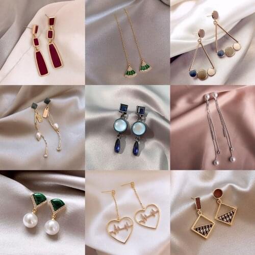 LXZue Fashion Red Series Korean Sweet Earrings Korean Tassel Long Cute Statement Geometric Drop Earrings For Women Gift Jewelry